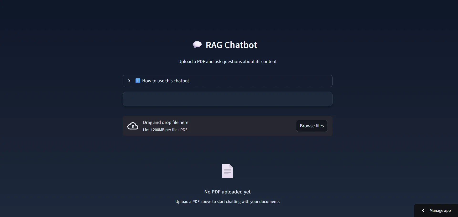 RAG-powered PDF question-answering system interface